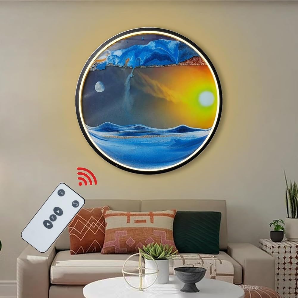 GeRRiT 16.3" Moving Sand Art Picture with Light, Wall Mounted Moving Sand Art 3 Color Temp Dimming USB Port Sand Art Liquid Motion, for Home, Office, Restaurant Decorations,A (Color : D)