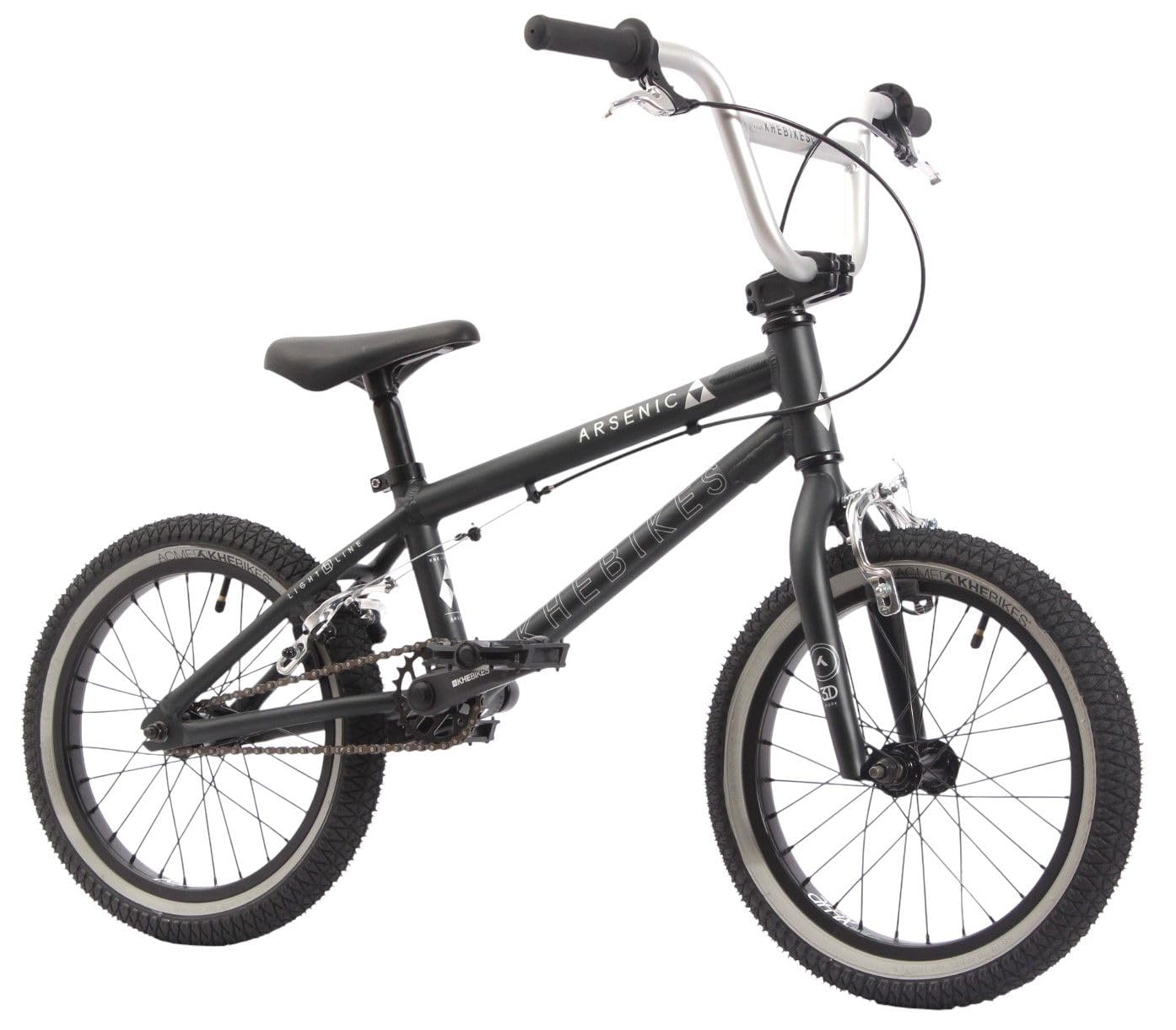 KHEbikes KHE Arsenic LL Vélo BMX 16" 2025 – 7,9kg léger, cadre en aluminium, guidon en aluminium, pneus Two-Tone, frein en U et Sidepull, pour enfants de 110 à 130 cm, BMX Freestyle pour Street & Park