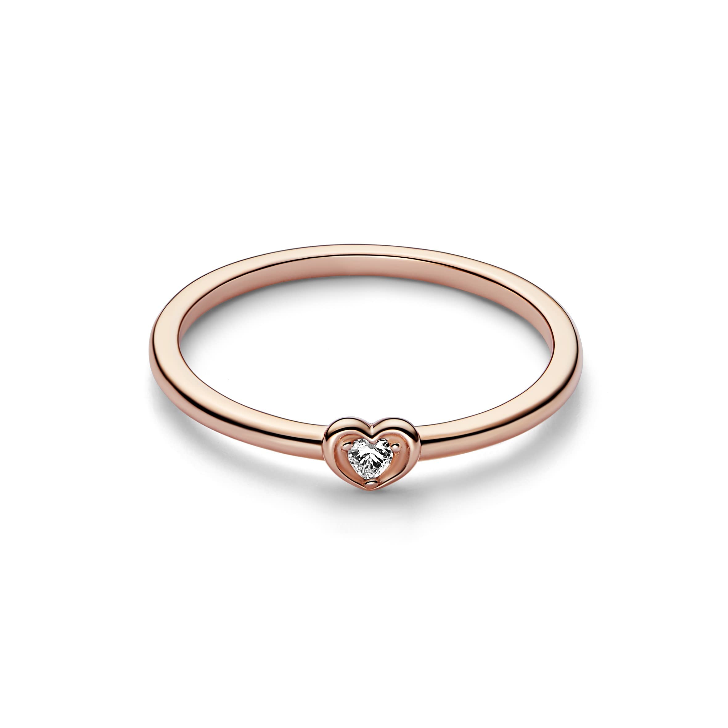 Pandora Moments Ring Herz, 14-karätig Roségold-vergoldet, mit klarem Cubic Zirkonia