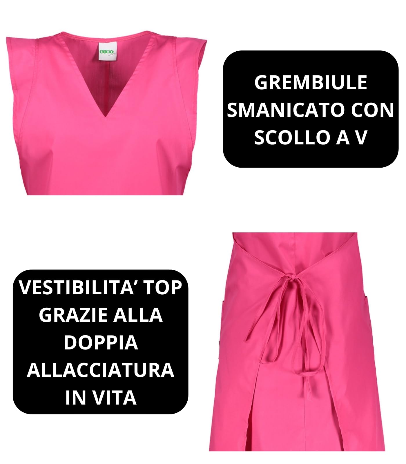 Siry Work Casaca para mujer con cuello en V con dos bolsillos, art. Mariposa 35% algodón 65% poliéster Made in Italy, ideal para esteticistas, peluquerías, camareras, panaderías, limpieza de mujeres,