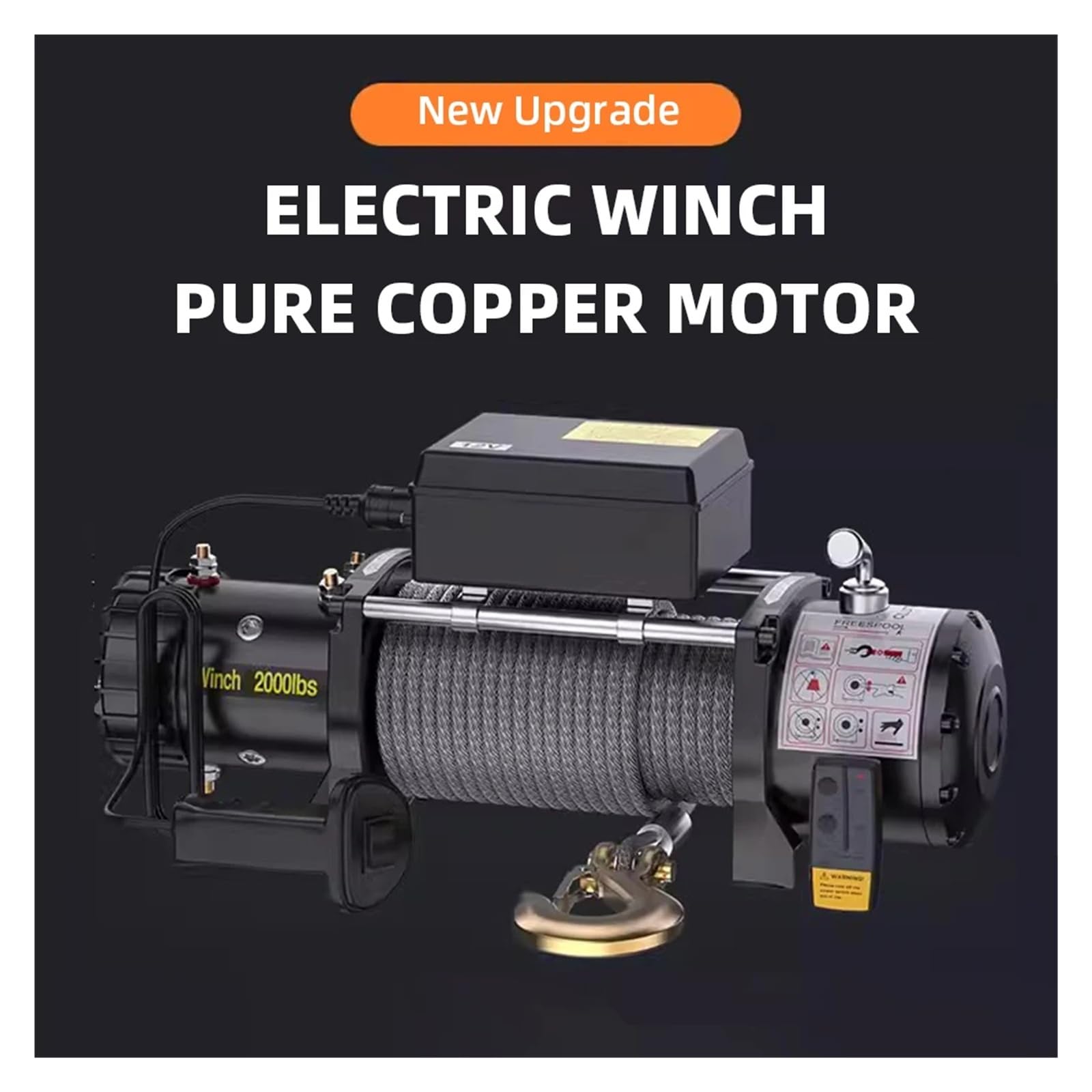 Samochodowa samopomocowa elektryczna wciągarka wyciągowa 12 V / 24 V Wciągarka hydroizolacyjna terenowa montowana na samochodzie Hamulec automatyczny(12V-2000LBS)