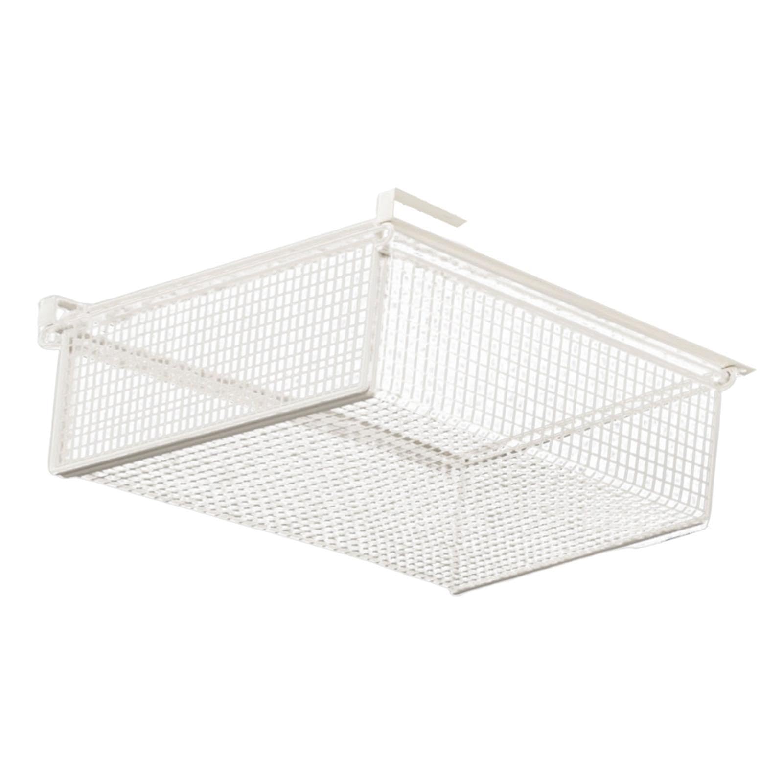 YIXANNX Sturdy Iron Clothes Basket Bin Sliding Under Shelf Storage Organizer For Practical Closet Organization Sliding Under Shelf Storage Organizer For, white, L