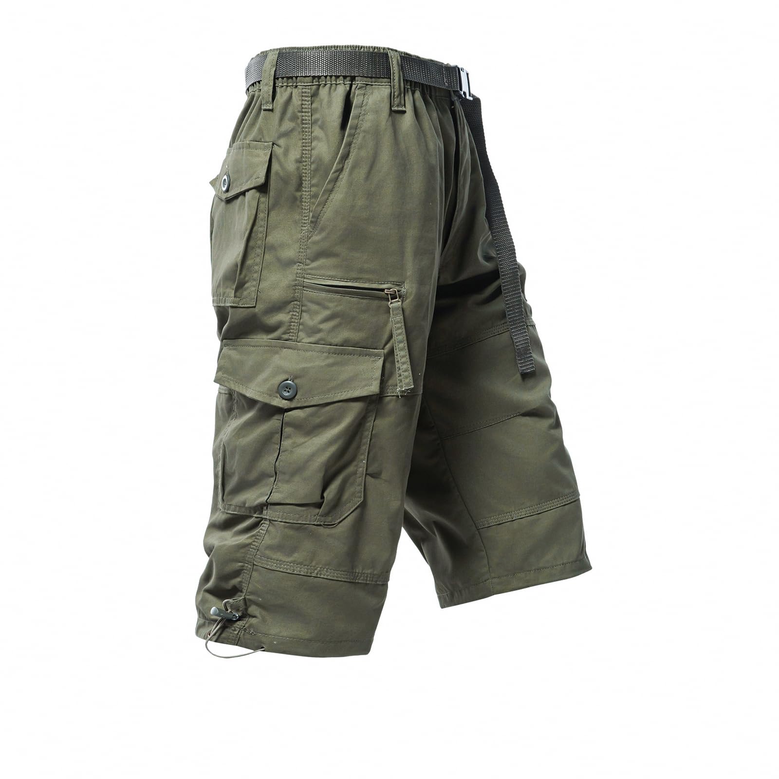 Mylldey Men's Cargo Shorts 3/4 Relaxed Fit Mens Running Shorts 7 Pockets Elastic Waist Cotton Hiking Shorts (DarkGreen, 4XL)