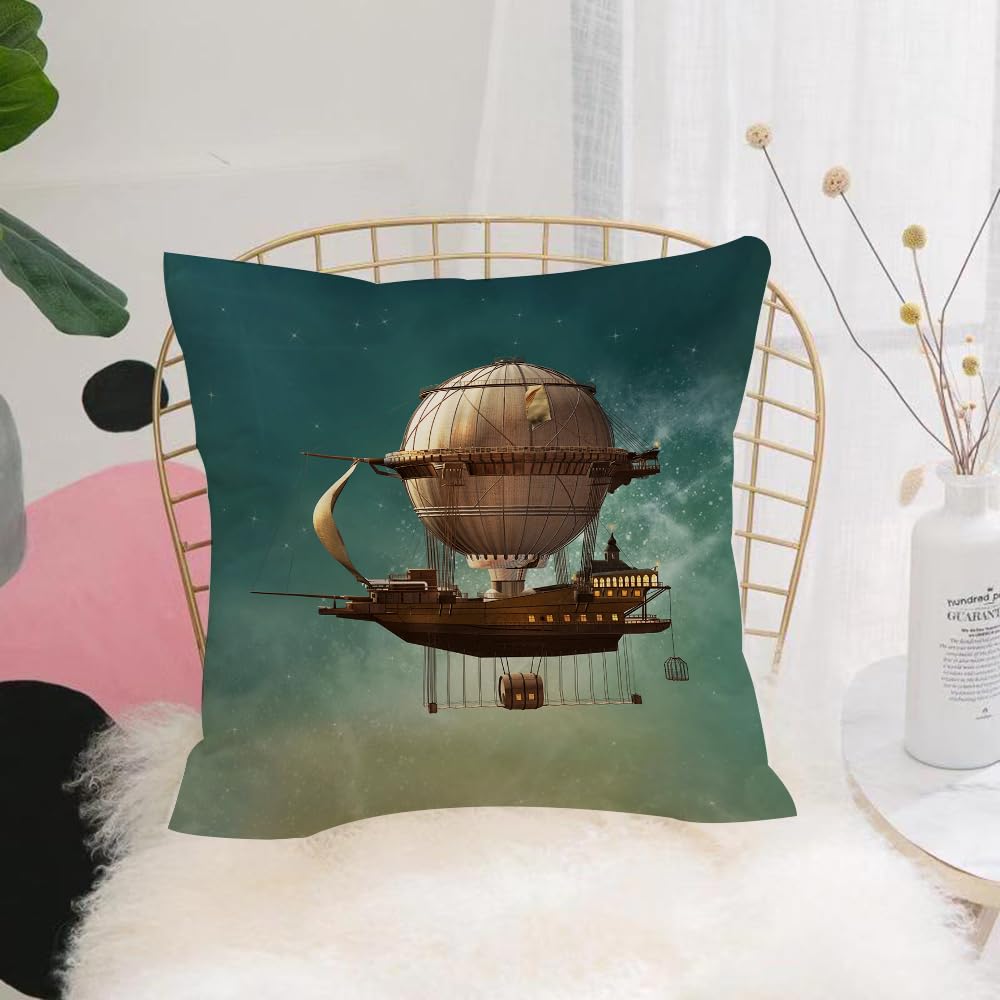 Hyosxw Steampunk Hot Air Balloon - 3D Illustration. - A3 Cushion Cover,Throw Pillow Case Home Decorative For Living Room Bedroom Sofa Chair 18X18 Inch,Steampunk Hot Air Balloon - 3D Illustration.,Pillowcase 45X45cm