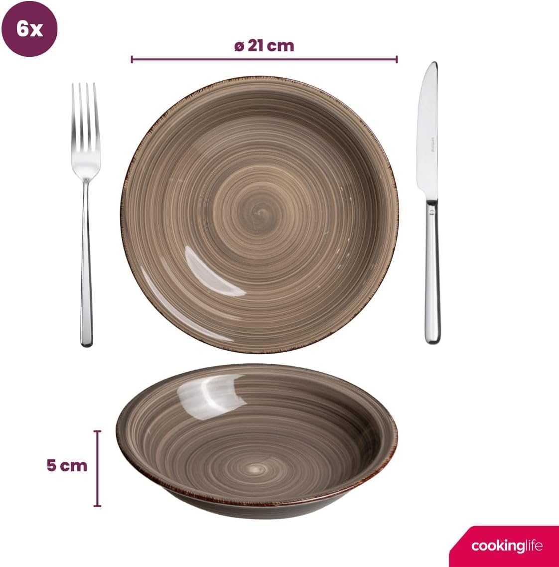 Cookinglife Geschirrset Grau 18-teilig für 6 Personen – Modernes Tafelservice aus Steingut & Keramik – Tellerset mit 6 Speisetellern, 6 tiefen Suppentellern & 6 Frühstückstellern – Spülmaschinenfest