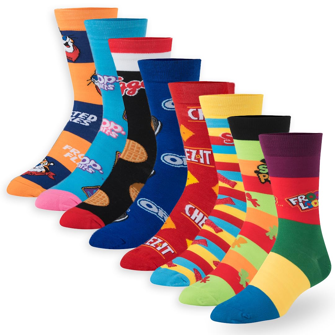 – Snack Food 8-Pack Novelty Crew Sock Bundle – Medium – Polyester Blend – Fun Junk-Food Gift Set for Men, Women & Teens