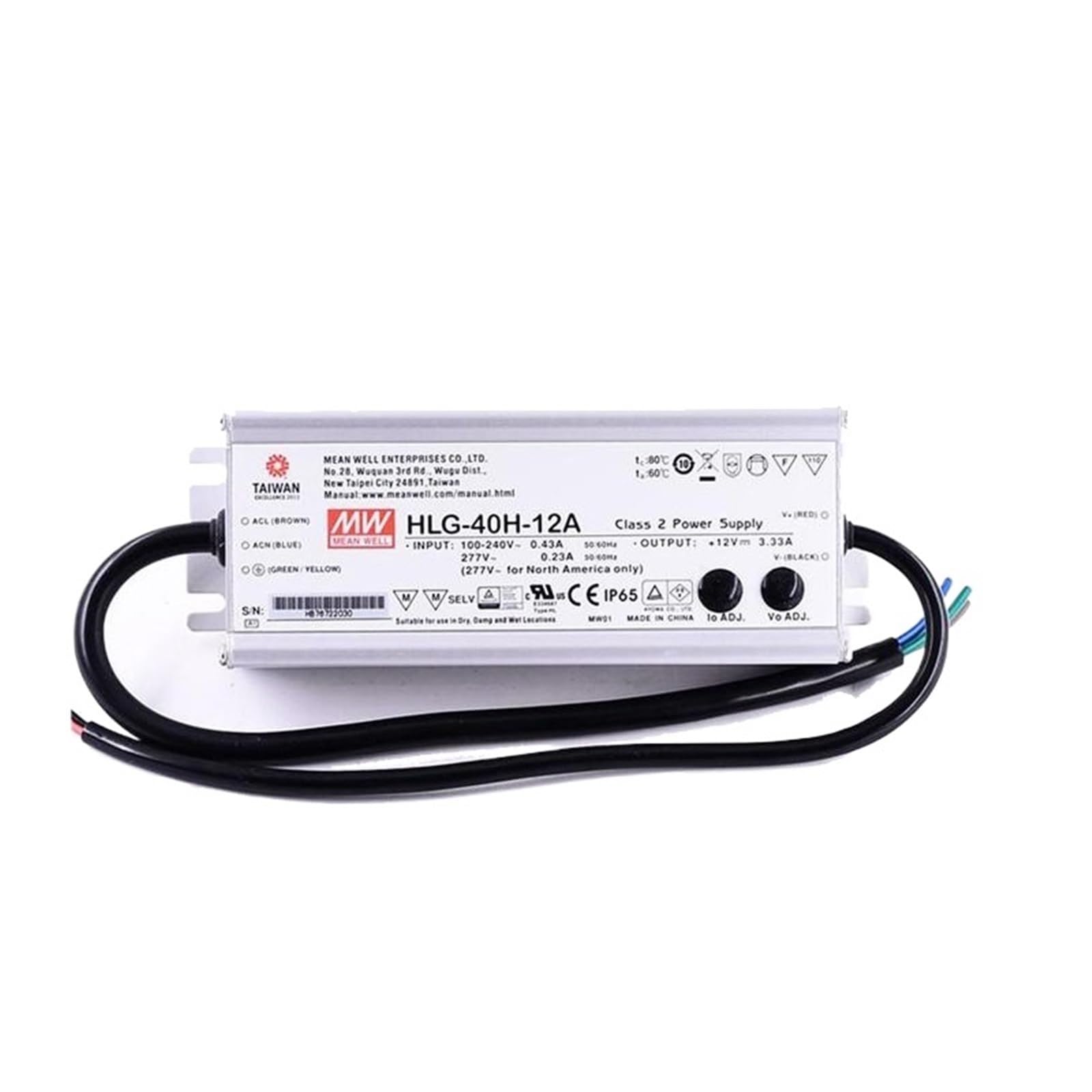 HLG-40H-12A， 40W Constant Voltage Constant Current LED Driver
