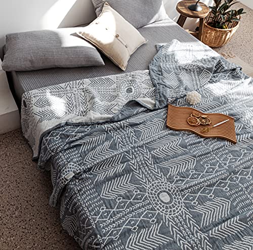 MEJU Manta ligera de verano estilo Boho para cama, sofá y sofá, 100% algodón peinado, manta de 3 capas suave y cálida de secado rápido, cubierta para cama (Boho, Twin 60 in x 80 in) miniatura 4
