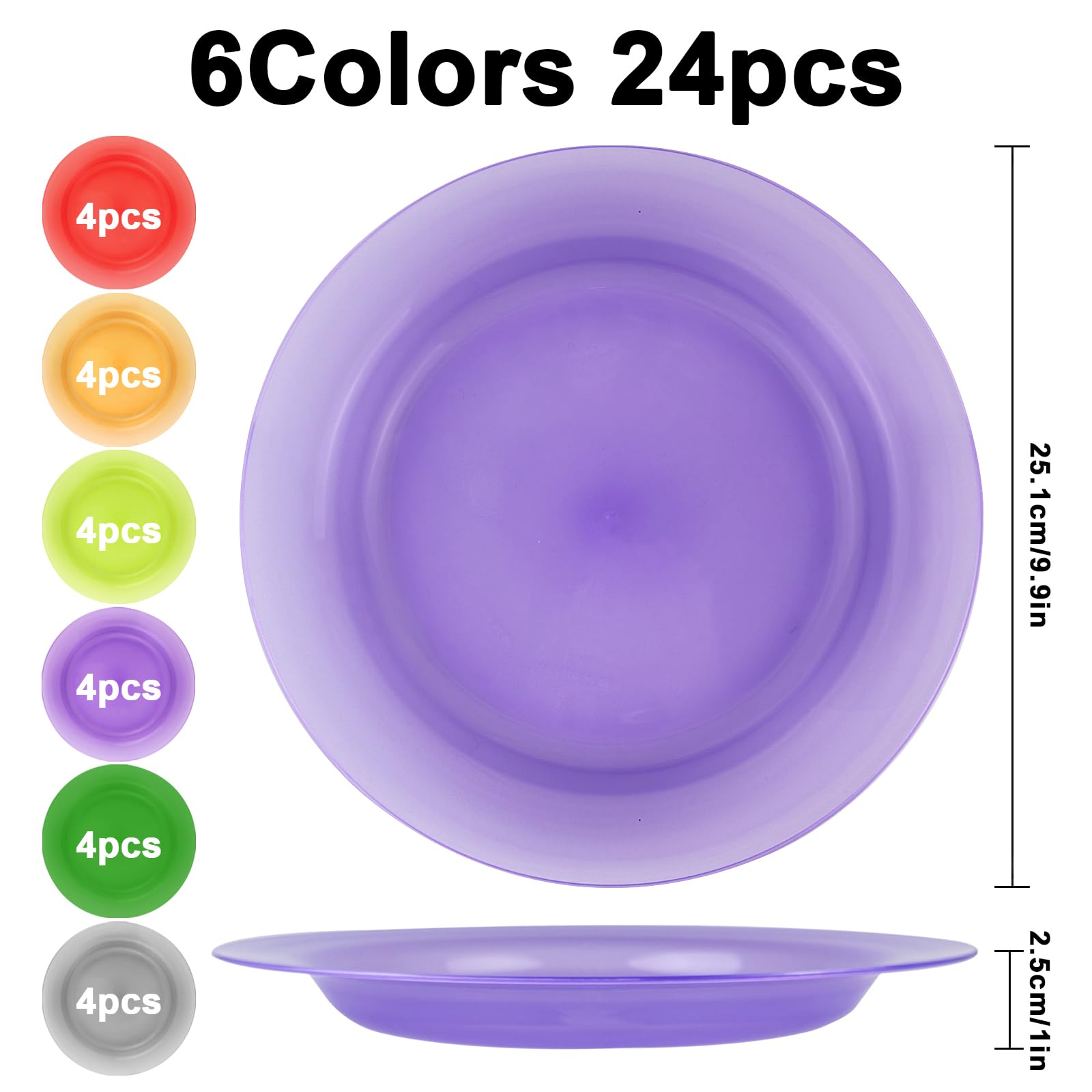 WAIZHIUA 24Pcs Reusable Plastic Plates Set, 10 Inch/25cm Unbreakable Dinner Plates, Microwave & Dishwasher Safe - Image 2