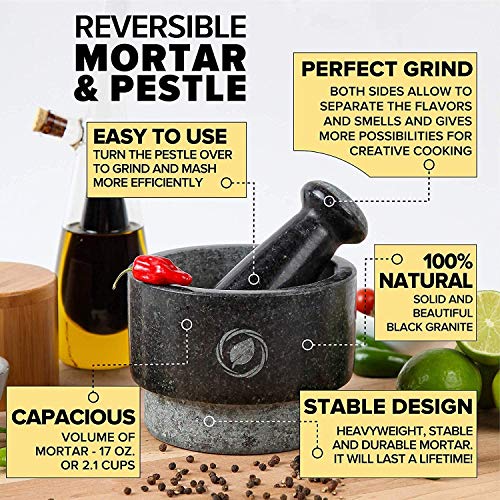 image for Laevo Granite Mortar and Pestle Set - 5.5 Inch, 17.5 Oz - Unique Doubl