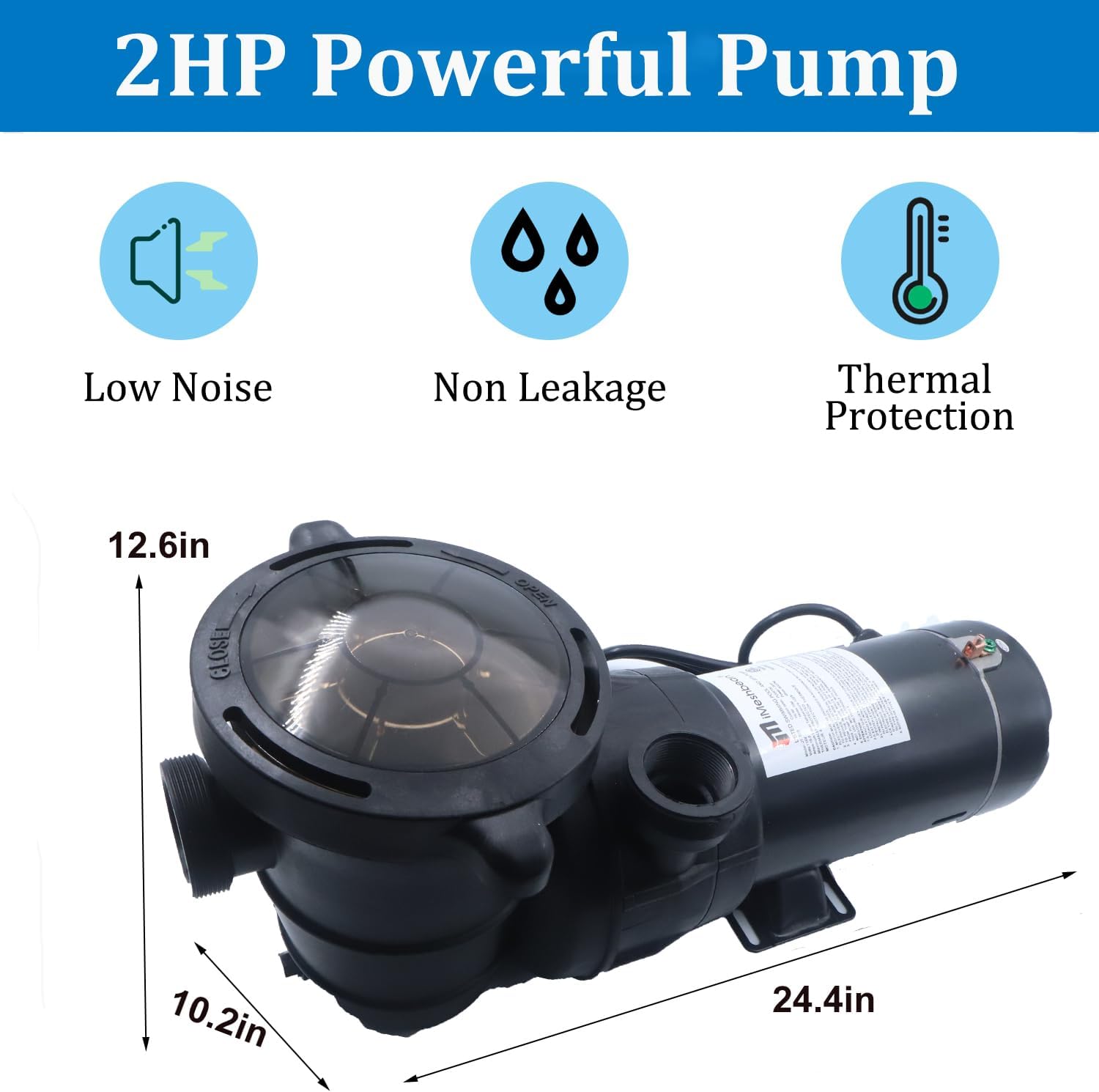 2HP 110V-120V Swimming Pool Pump,5400GPH High Flow Rate Powerful Self-Priming Pool Pump with Strainer Basket for In-ground and Above Ground Pools,Seawater Pools (2HP)
