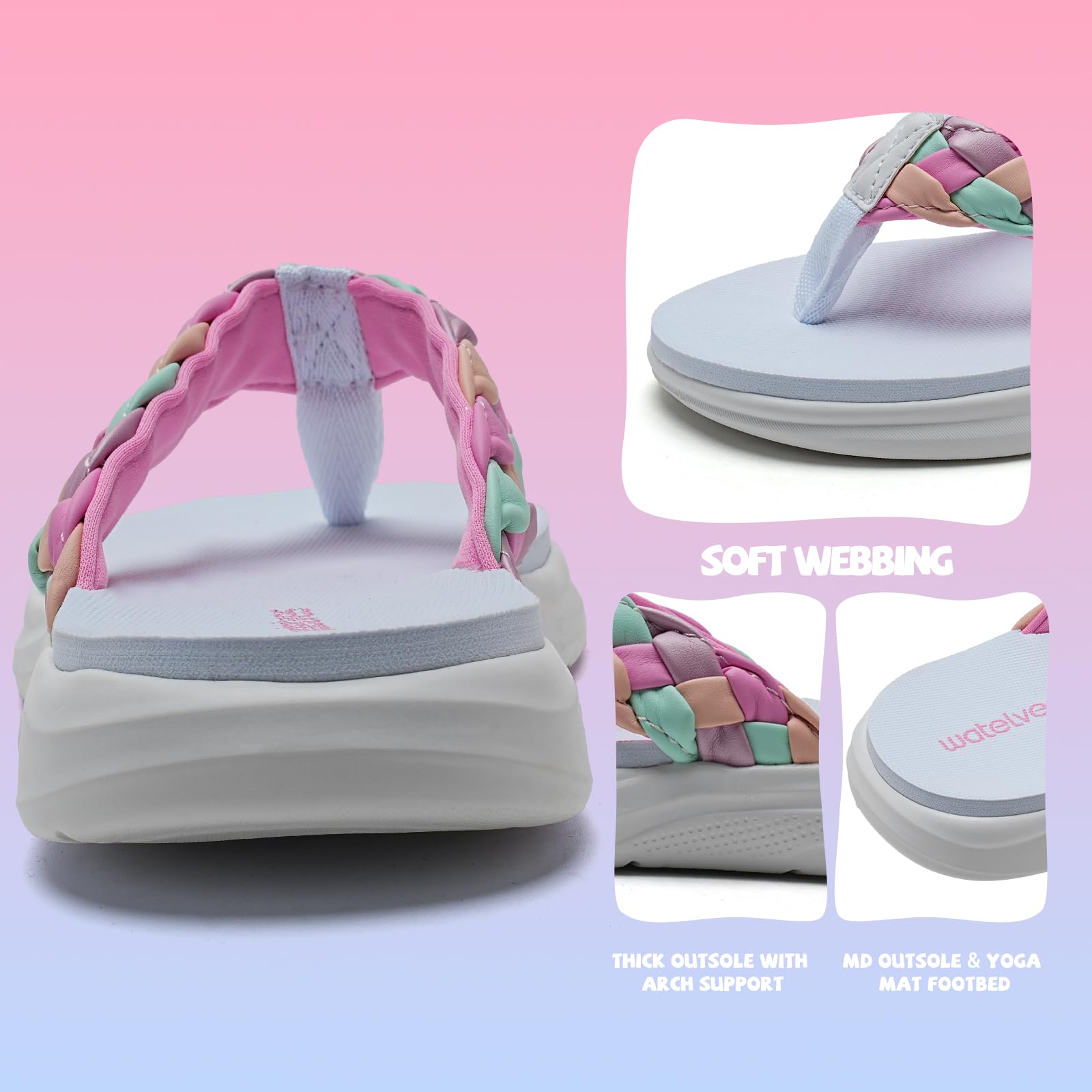 WateLves Chanclas para niñas suela gruesa, purpurina escamada, sandalias antideslizantes de verano