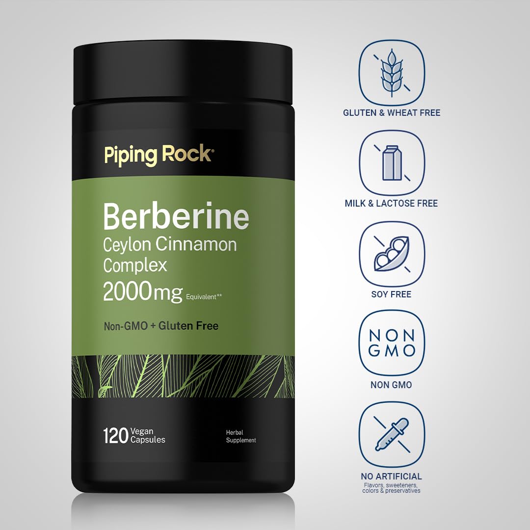 Piping Rock Berberine HCI Ceylon Cinnamon Complex | 120 Capsules — Amazon image 3