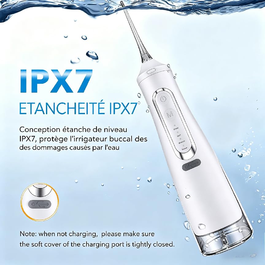 Oryzom Hydropulseur Sans fil Pour un Soin Dentaire & Buccal optimal - Jet Dentaire pour Gencives 5 Modes & 4 Embouts, Réservoir de 300 ml, Étanchéité IPX7, Prenez soin de votre Bouche (Noir)