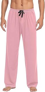 Pantalones de pijama de color rosa pálido para hombre, pantalones de descanso suaves para hombre, pantalones de pijama con bolsillos con cordón 937