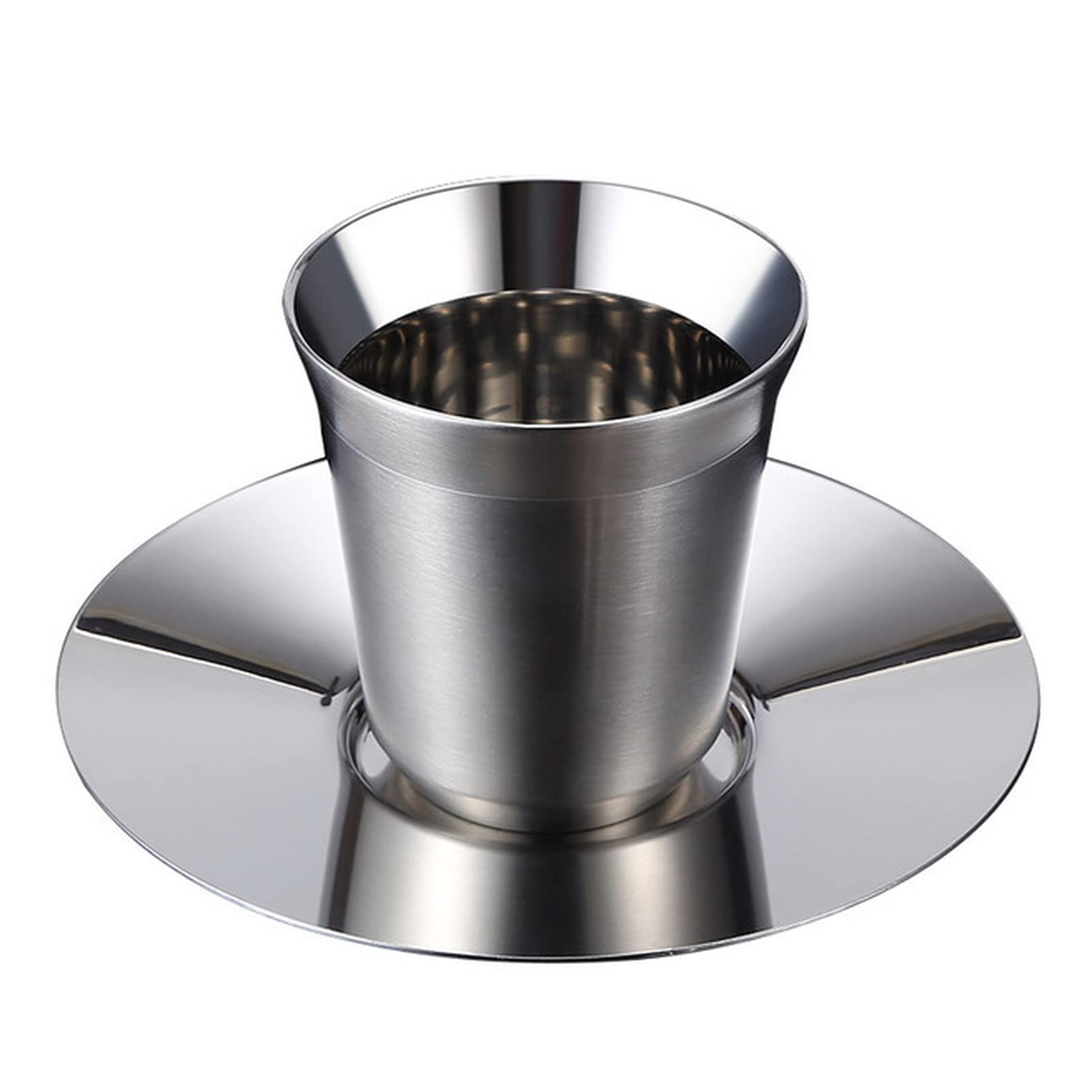Becher 80ml 160 ml Set von 2, Espressatassen Doppelwand Edelstahl Espresso-Tassen Set, isolierte Kaffeetassen Letzten jahrelang einfach sauber Emaille Becher(80ml 2Sets Silver)