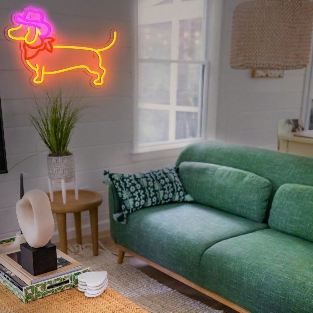 Weihnachts-neonreklame, Dackel-neonreklame, Süßer Dackel Weihnachtsmütze, Dimmbare Led-leuchtreklame Hundemotiv Für Schlafzimmer, Kinderzimmer, Zuhause, Party