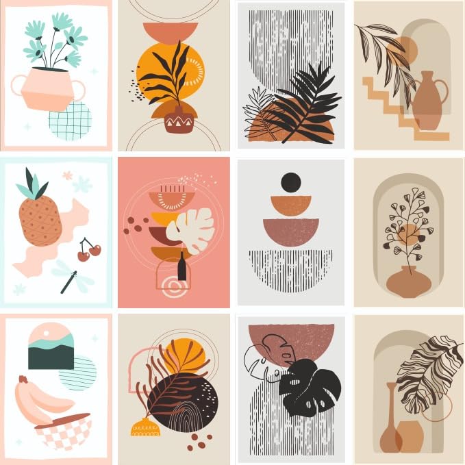 VenuzeRT Pack of 12 Aesthetic Boho Art Posters Wall Decoration Room Decor (8.5 x 11-inch) Unframed (Boho Poster A)