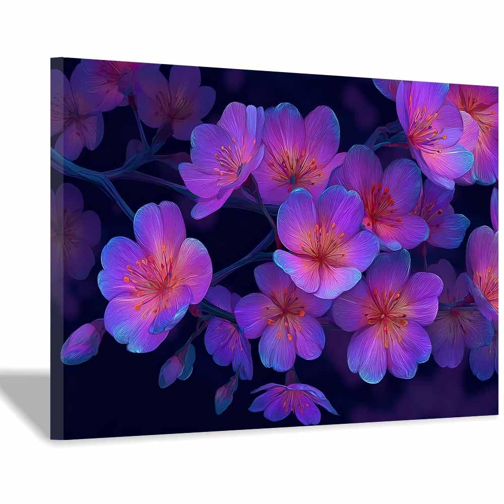 ZAMAEIU Nature Landscape Canvas Wall Art Branch-laden blossoms posters picture, Modern Wall Decor, for Bedroom, Office, Living Room, Corridor, classroom(Purple;)-30x50cm Framed