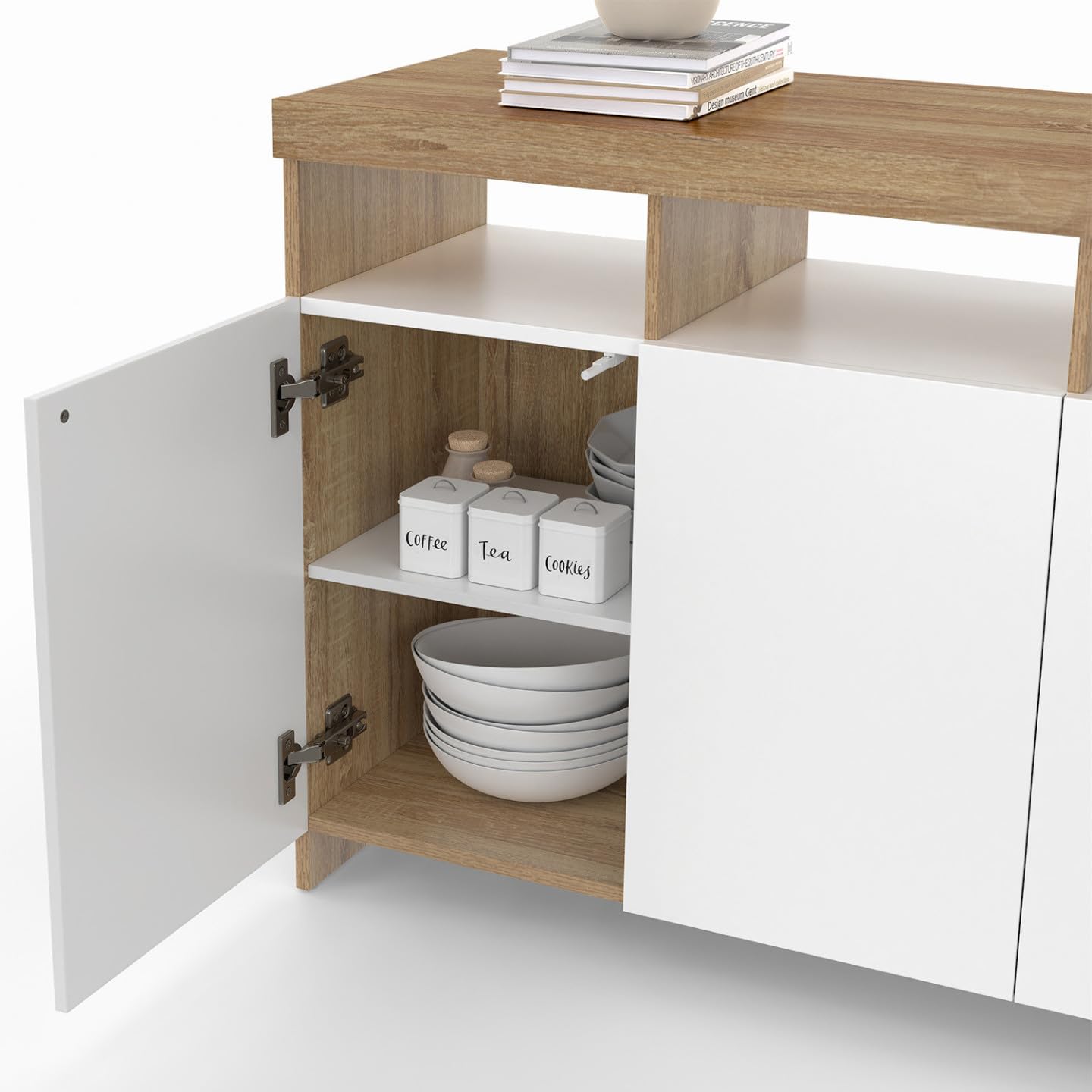 IDMarket - Buffet 140 cm Malo Bois façon hêtre et Portes Blanches