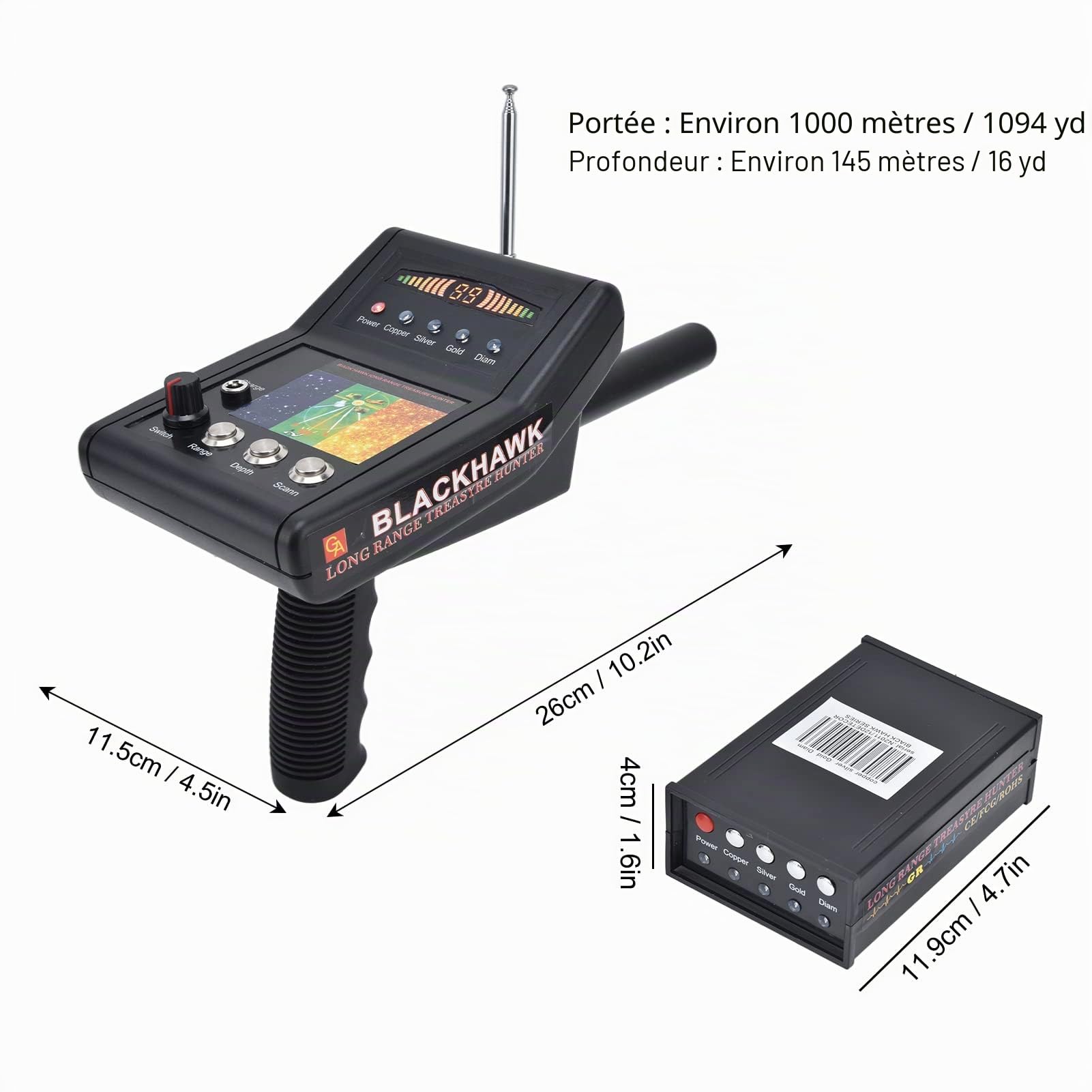 Détecteur de métaux Professionnel de Haute précision pour Adultes avec écran LCD, Détecteurs de métaux souterrains de 1000 m de portée pour Or, Argent, cuivre et Pierres précieuses