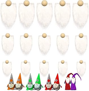 15 Pices Pre-Cut Gnome Beard,3 Sizes White Faux Fur Fabric Craft Fur for Gnomes Handmade Gnome Beard Unfinished Wooden Balls Shaggy Gnome Beard Material for Valentine's Day Gnome Ornaments Gnome Nose