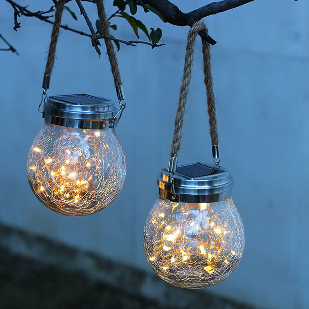 Zestaw 2 wiszących lampionów solarnych, zewnętrznych ozdób choinkowych, solarnych lamp wiszących, do ogrodu, ogrodu, na podwórko, drzewo, kinkiety ścienne