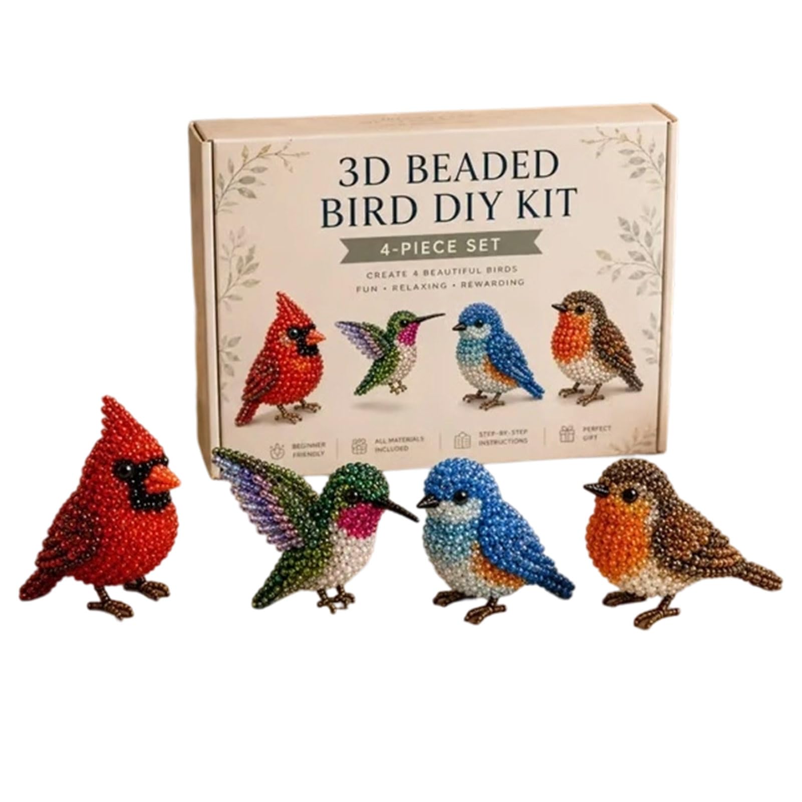 anwhriet 3D Beaded Animal Kit – Tiny 3D Beaded Animal DIY Set, Mini Animals Beading Kit for Adults Teens, Handmade Bead Embroidery Kits with Instructions A