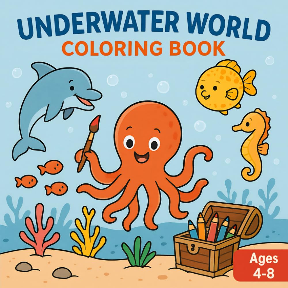 Underwater World: Coloring Book for Kids Ages 4-8 | 50 Beautifully Illustrated Ocean Scenes with Adorable Sea Creatures to Color