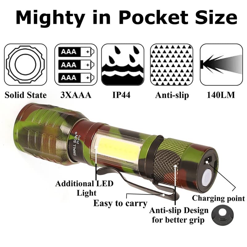 Image of Care 4 LED Small Metal Pocket Torch Light | Emergency Light for Home Rechargeable Military Flashlight, 140 Lumens