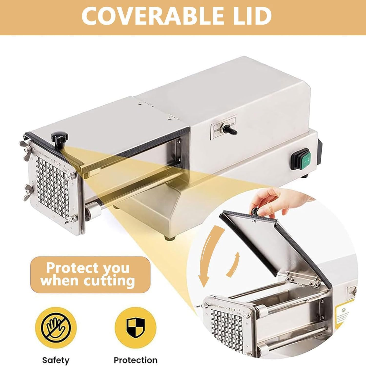 Cortadora de Patatas eléctrica Profesional de 200 W, cortadora automática de Acero Inoxidable con Cuchillas de 8 mm, 10 mm y 12 mm, para Verduras y Frutas.
