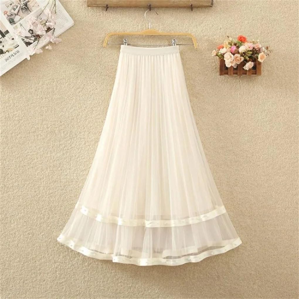 Jupe brodée à taille élastique unie pour femme - Jupe trapèze plissée taille haute