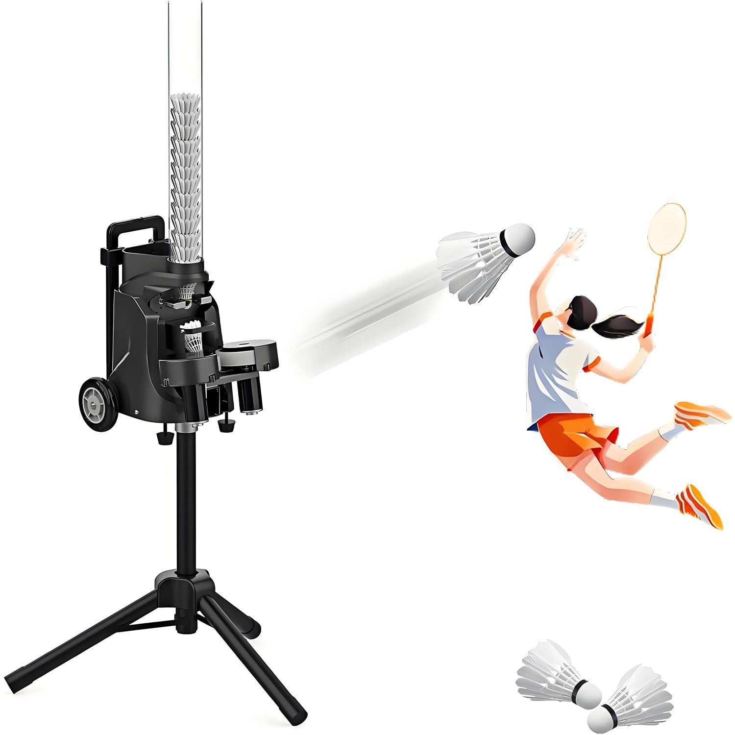 GLBMXDD Portable Badminton Launcher, Adjustable Badminton Serving Machine, Smart Shuttlecock Feeder, Perfect for Teenagers, Beginners or Professionals Mini