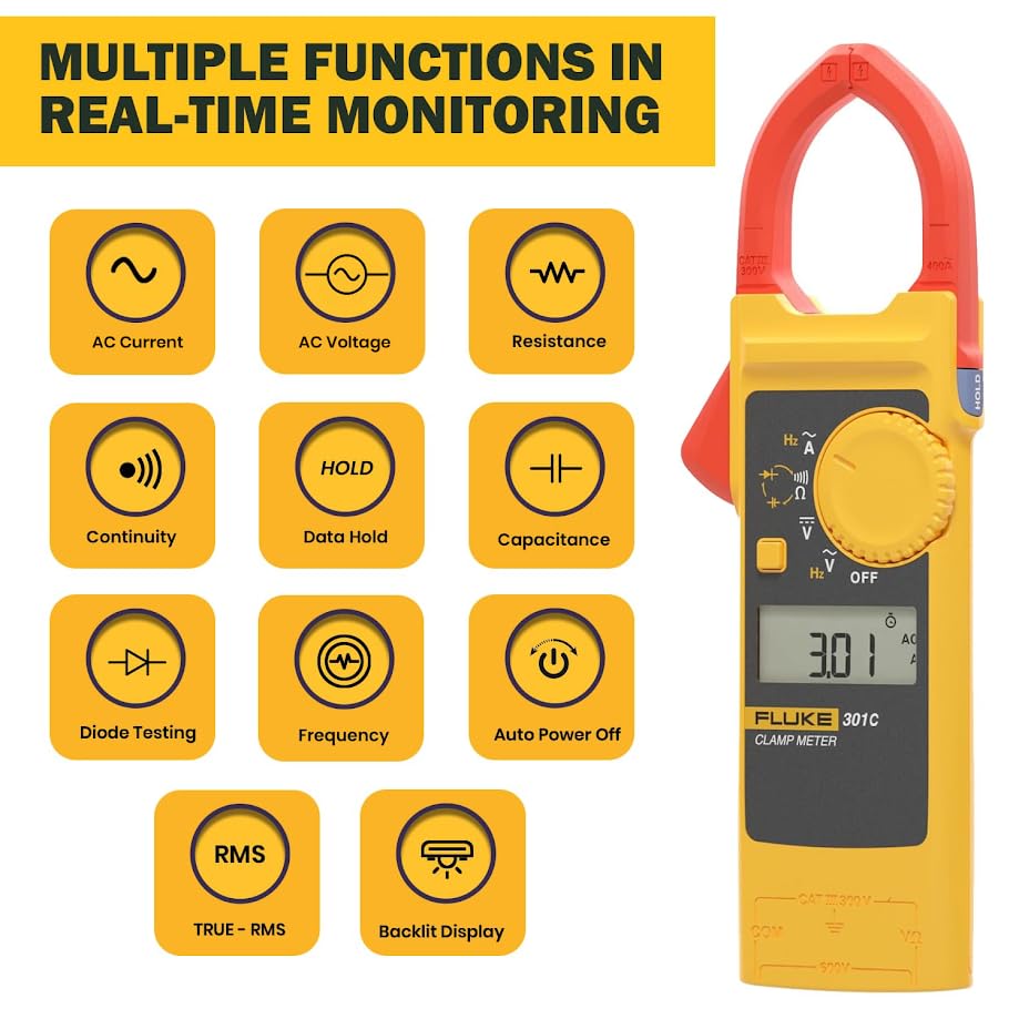 Image of FLUKE 301C - 1000A TRUE RMS AC - SLIM & COMPACT CLAMP METER (with TL-75 Test Leads Set)