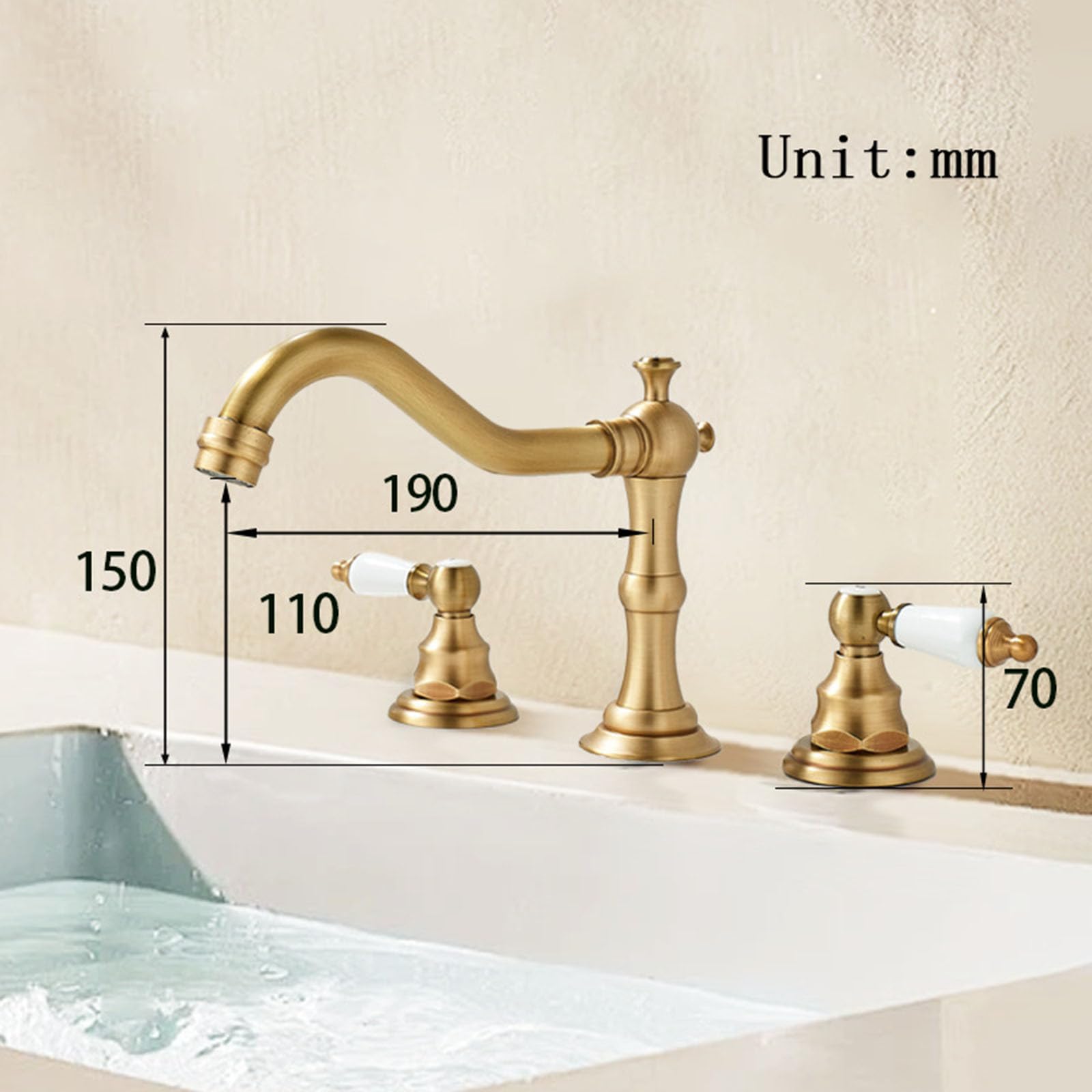 Grifo Lavabo Retro Europeo Dos Mandos Grifo de Baño 3 Orificios Mezclador de Lavabo de Latón,antigüedad