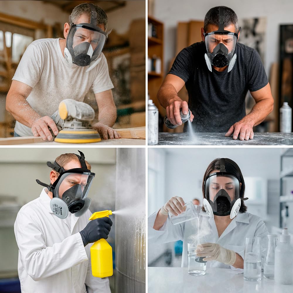 RHINO Smart Solutions Masque Respiratoire du Protection Filtrante à Particules FFP3 pour Peinture, Anti Gaz, Poncage, Amiante, Sablage et Poussiere (7011C) | Visière Intégrale Réutilisable