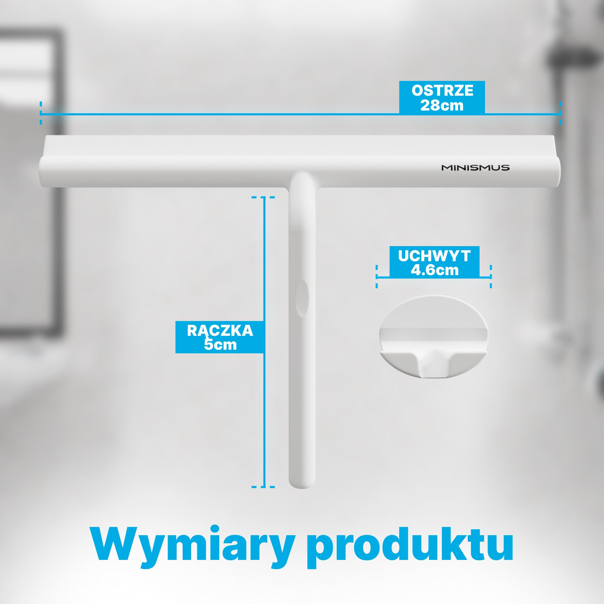 Minismus Szczotka do szyby do prysznica, łazienki, płytek, luster, okien, w zestawie uchwyt magnetyczny bez wiercenia, samoprzylepny, nowoczesny design (Biały, 28 cm)