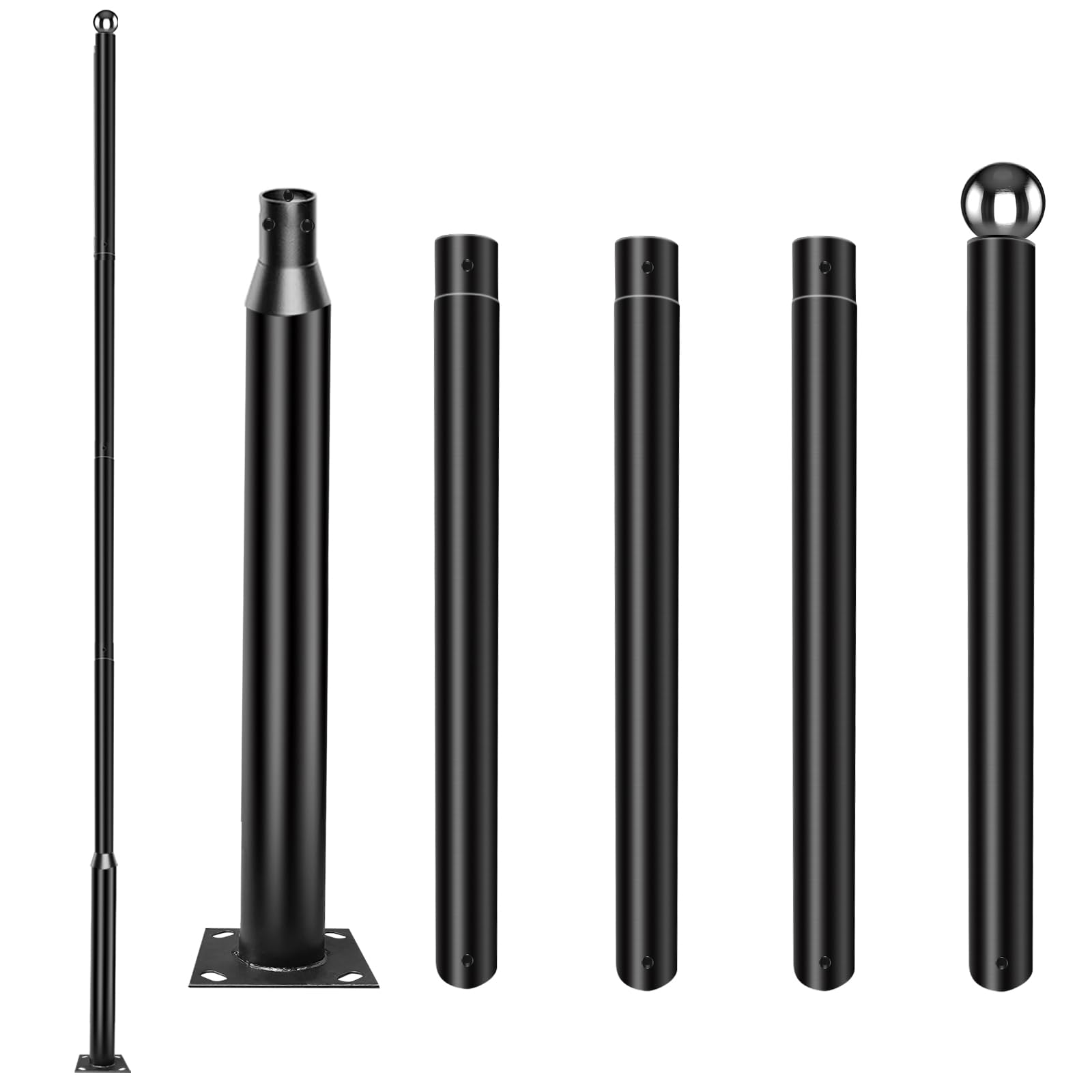 TENKOO Street Light Pole 16.4ft Tall, Metal Street Lamp Post for Outdoor Lights, Solar Lights Poles with Base Accessory for Porch, Patio, Street, Backyard, Exterior House