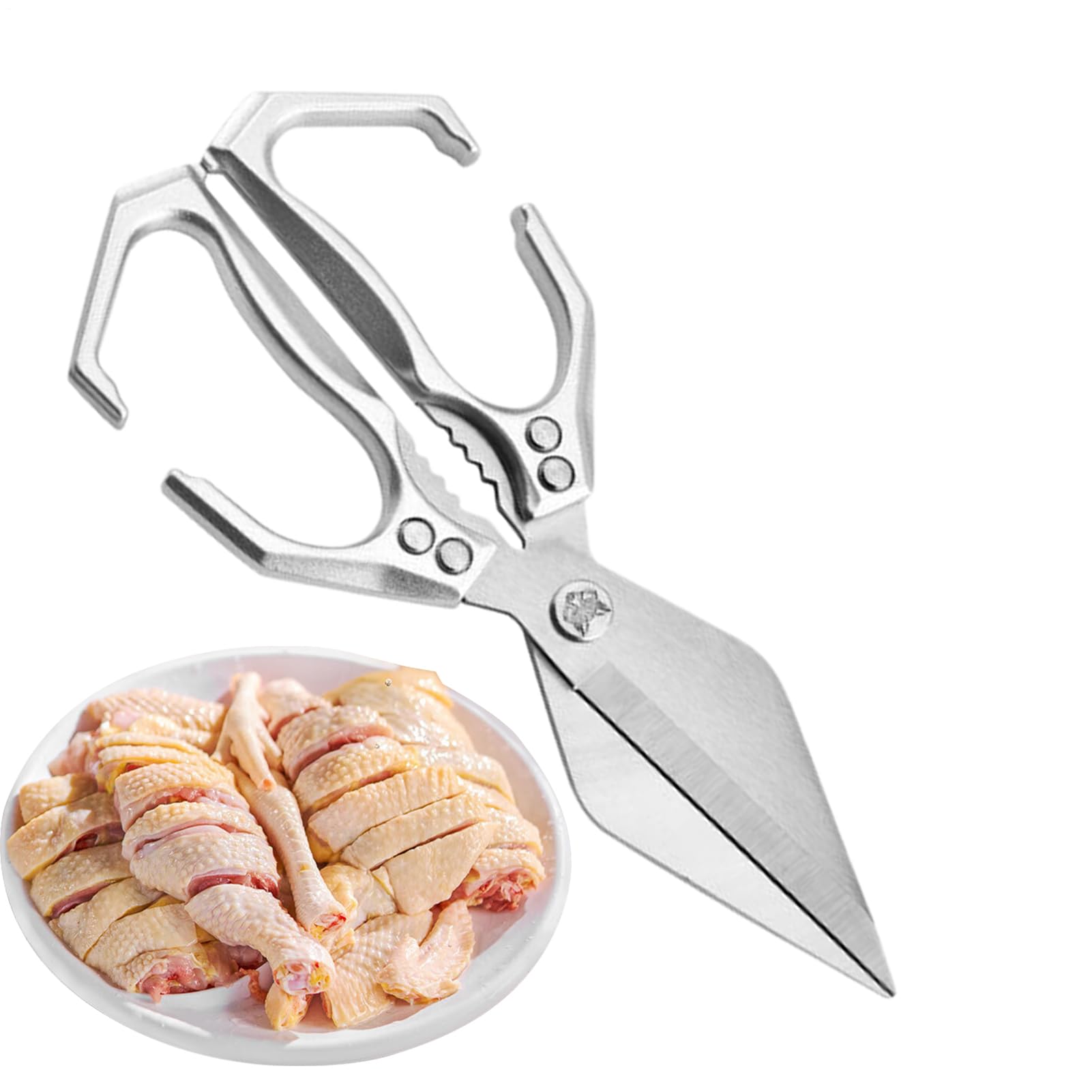 Tijeras de cocina de acero inoxidable con diseño robusto para un procesamiento limpio