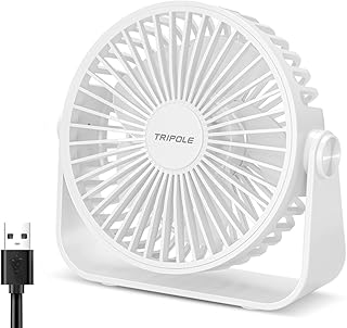 TriPole USB Desk Fan 4.5 Inches Portable Mini Fan Powerful 3 Speeds Wind Personal Desktop Fan with 360° Head Rotation for Home Office Car Indoor Outdoor White, No Battery