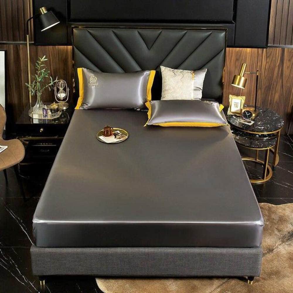 Parure de lit soie glacée pour des nuits fraîches drap couette gris foncé