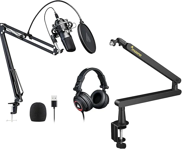 MAONO Microphone with Studio Headphone Set 192kHz/24bit Vocal Condenser Cardioid Podcast Mic Compatible with Mac and Windows, YouTube, Gaming, Live Streaming, Voice-Over (AU-A04H)