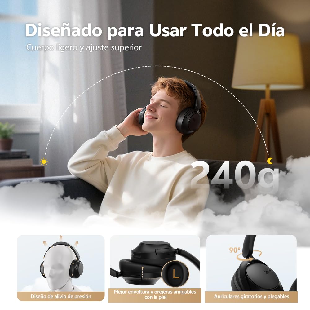 QCY H3S Cascos Inalámbricos Bluetooth Cancelación de Ruido Activa Adattiva, 56dB Noise Cancelling, 102H Reproducción, LDAC Hi-Res, Sonido Espacial, Llamadas Nítidas, Auriculares Diadema Bluetooth 6.0