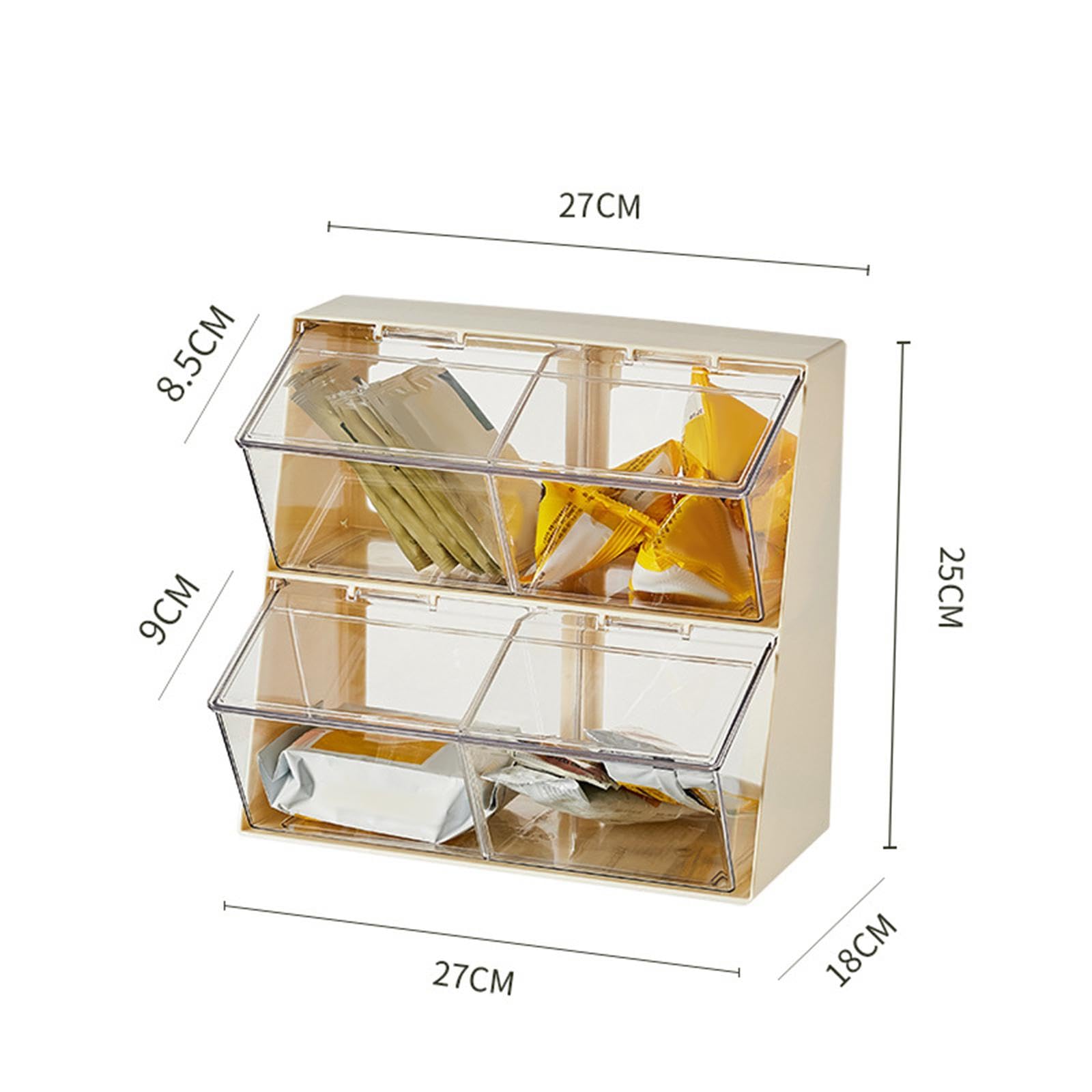 Caja Organizadora de Té Soporte para Café Condimentos Azúcar Y Sobres de Especias con Divisiones PP Resistente Adecuada para Cocina Dormitorio Baño de, Blanco, Individual