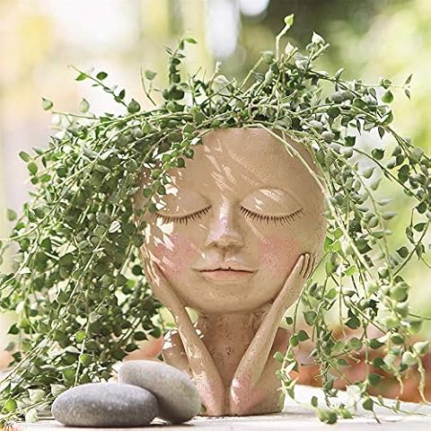 Blumentopf mit Gesicht, Übertopf für Sukkulenten, süßer Kunstharz, Kaktus-Pflanzgefäß mit Ablaufloch, geschlossene Augen Cover