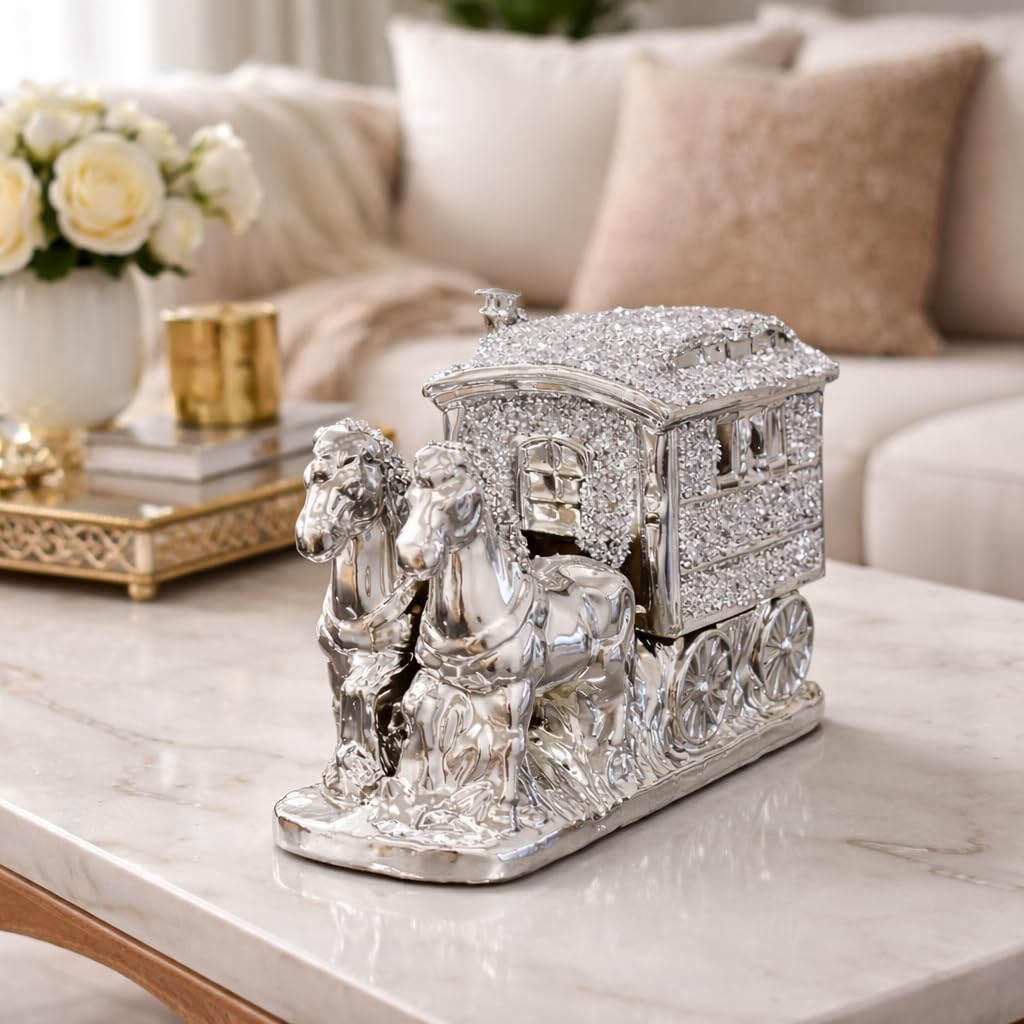 Ornamenti Cavallo Con Carro Gypsy Crushed Diamante Carrozza Ornamento Shelfsitter Bling