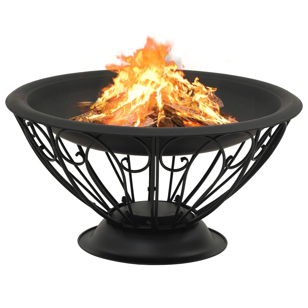 Stahl Feuerstelle mit Gitter und Schürhaken, 75 cm XXL, große Tiefe Feuerschale für Garten und Terrasse, inklusive Gitterabdeckung mit Tragering, sicherer Funkenflugschutz