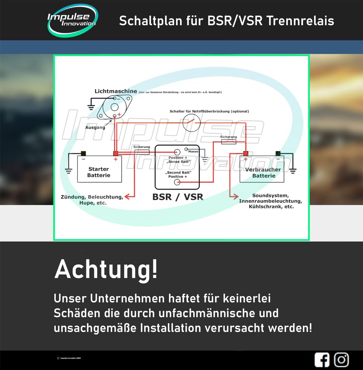 BSR Trennrelais Komplettset 6m OFC 10mm² inkl. Batteriehalter VW