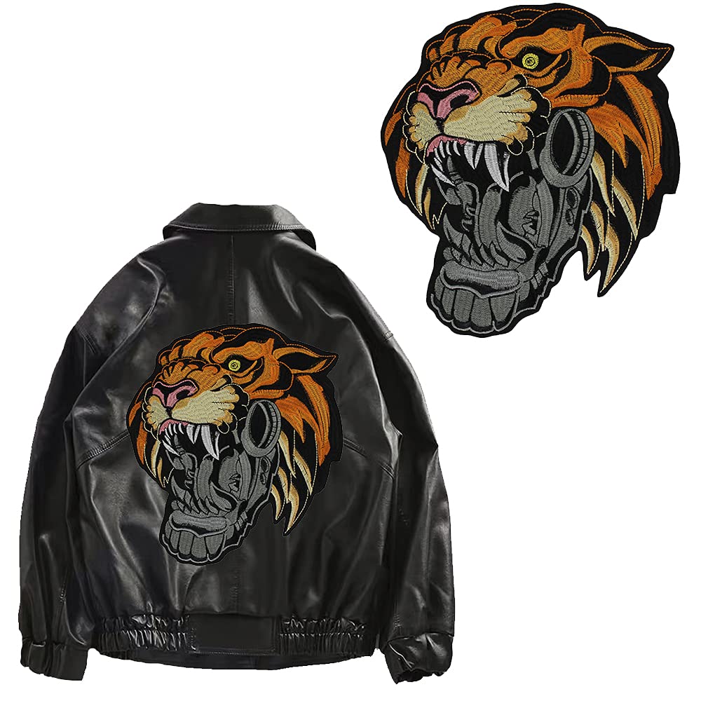 Toppa Ricamata Testa Di Tigre 19x18 Cm - Da Cucire O Stirare Su Vestiti, Giubbotti, Borse - 2