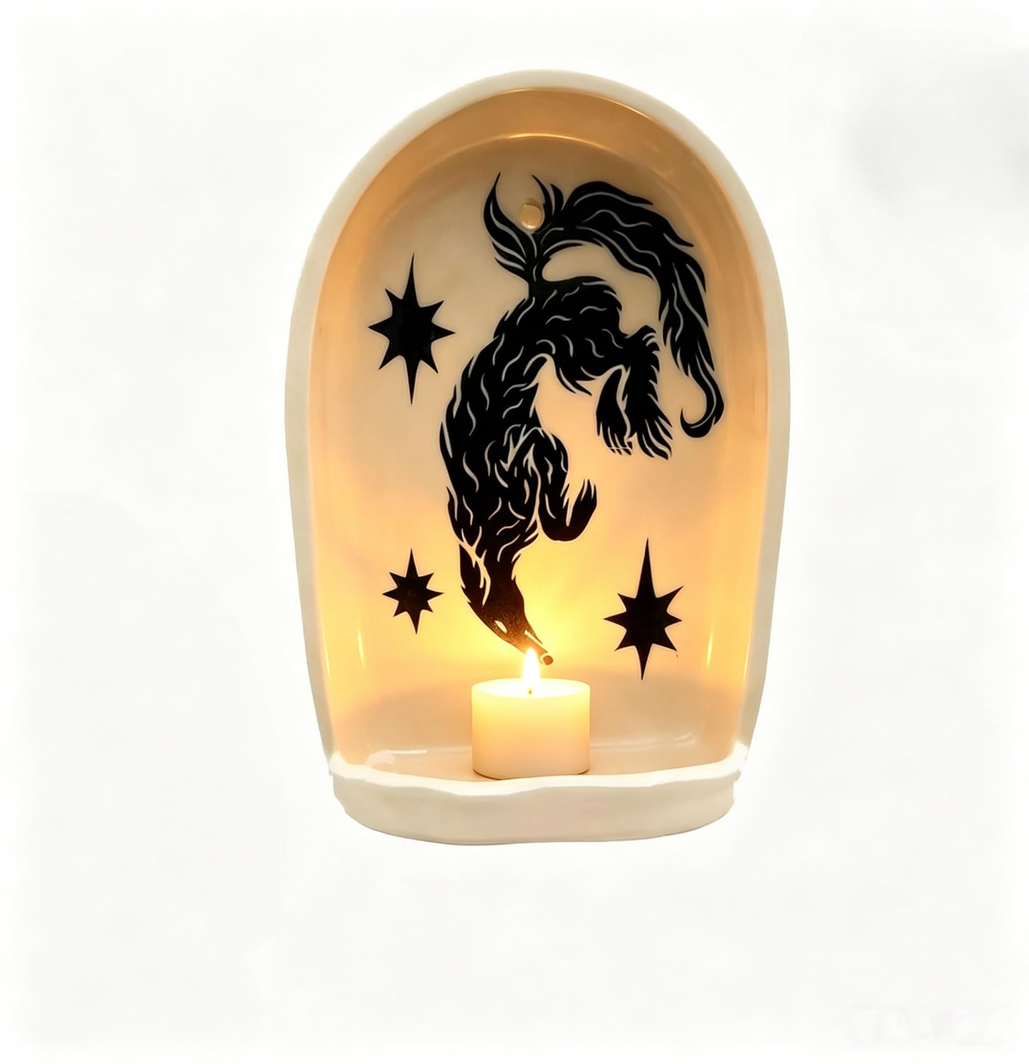Handmade Ceramic Wall Candle Holders, Decorative Wall Sconces for Candles, Farmhouse Wall Decor Candle Sconces with Candle Tray, Aesthetic Candle Holders Set for Meditation, Altar, Living Room (B)